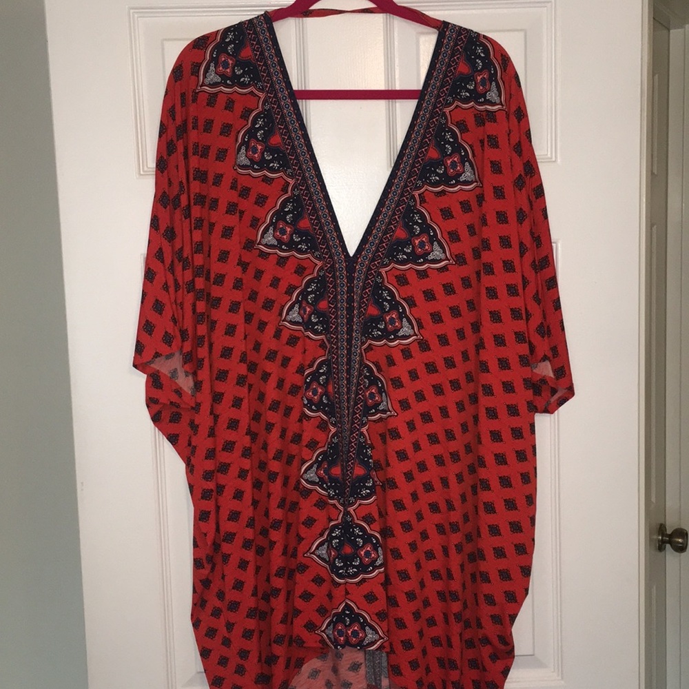 Red oversized Tunic with blue prints